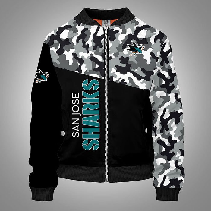 San Jose Sharks Camouflage Green Bomber Jacket For Women Men