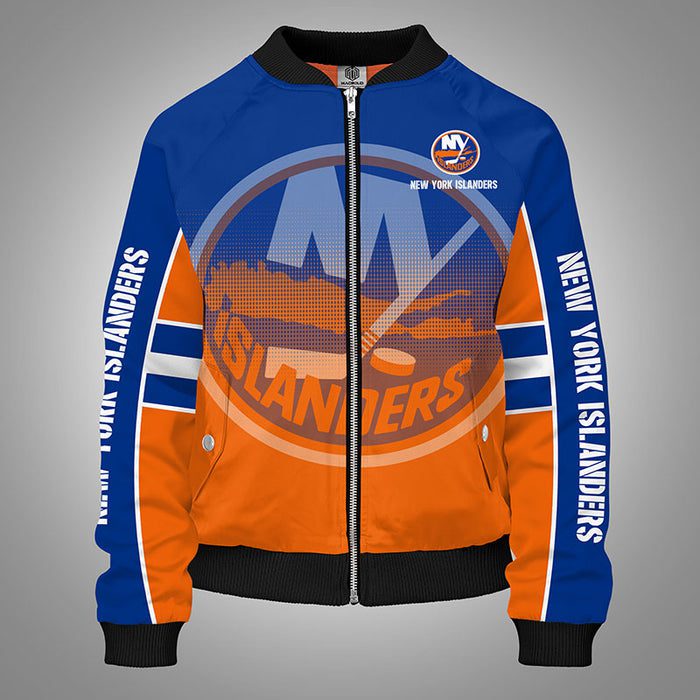 New York Islanders Orange Unisex Zipper Bomber Jacket For Women Men