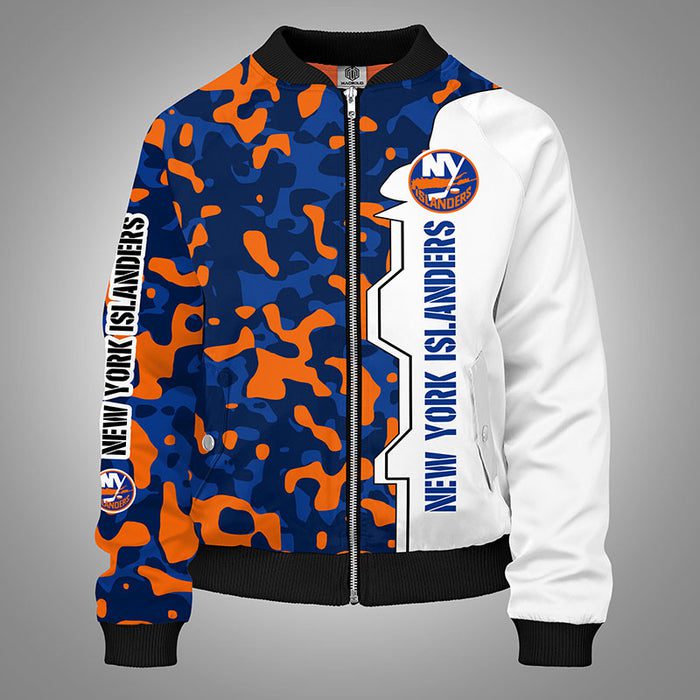 New York Islanders Camouflage Orange Bomber Jacket For Women Men