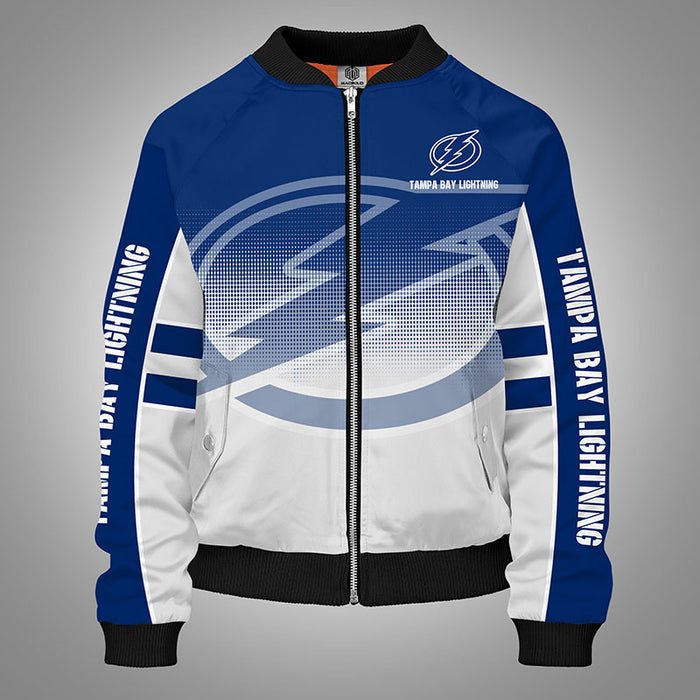 Tampa Bay Lightning White Blue Unisex Zipper Bomber Jacket For Women Men