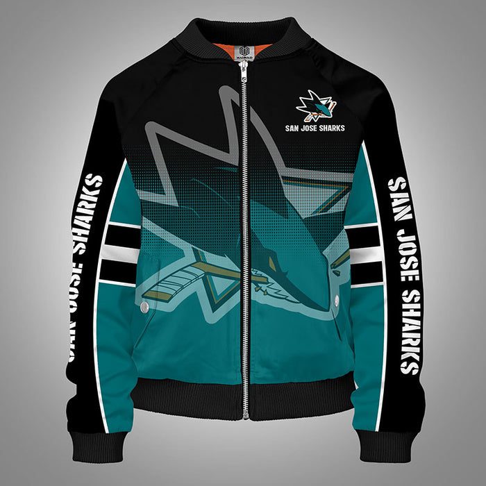 San Jose Sharks Green Unisex Zipper Bomber Jacket For Women Men