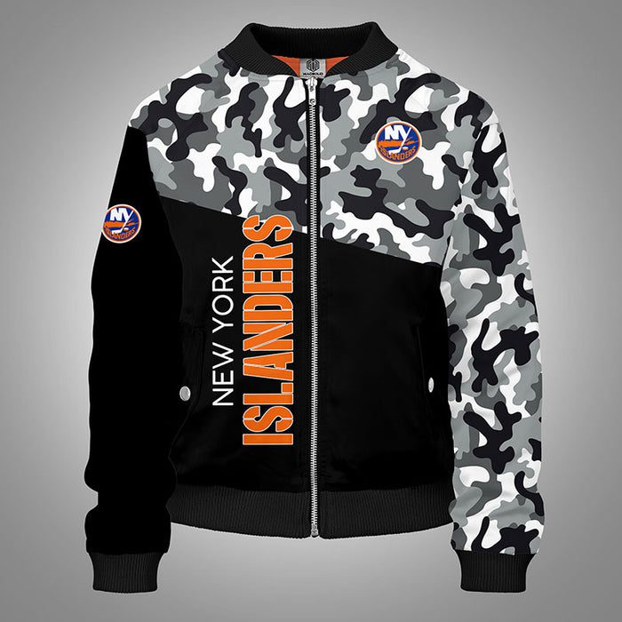 New York Islanders Camouflage Black Bomber Jacket For Women Men