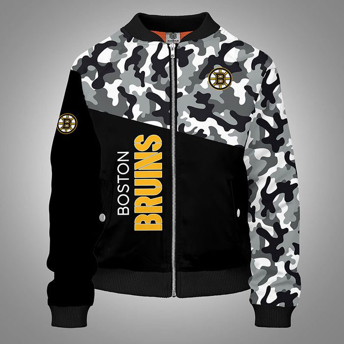 Boston Bruins Camouflage Black Bomber Jacket For Women Men