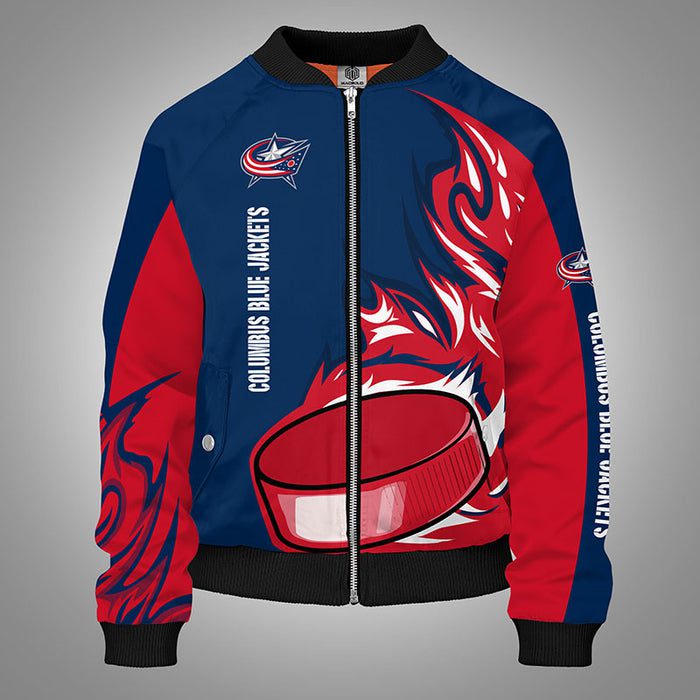 Columbus Blue Jackets Red Unisex Zipper Bomber Jacket For Women Men