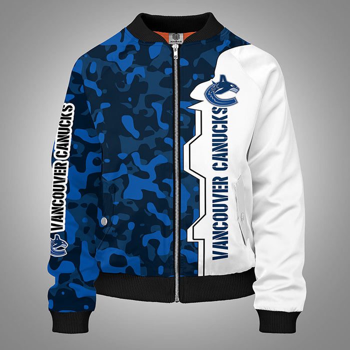 Vancouver Canucks Camouflage Blue Zipper Bomber Jacket For Women Men