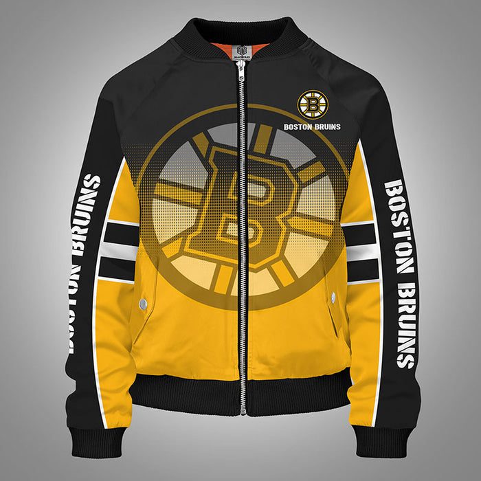 Boston Bruins Yellow Unisex Zipper Bomber Jacket For Women Men