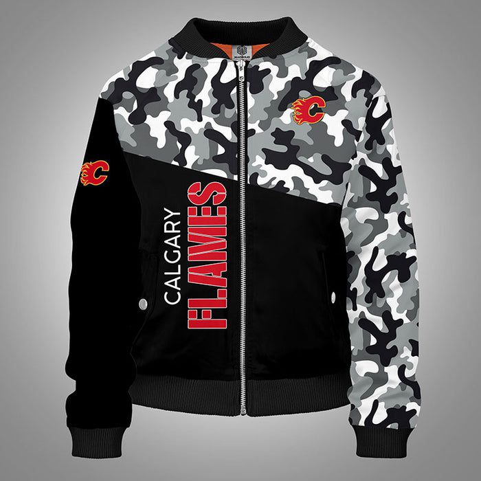 Calgary Flames Camouflage Black Bomber Jacket For Women Men
