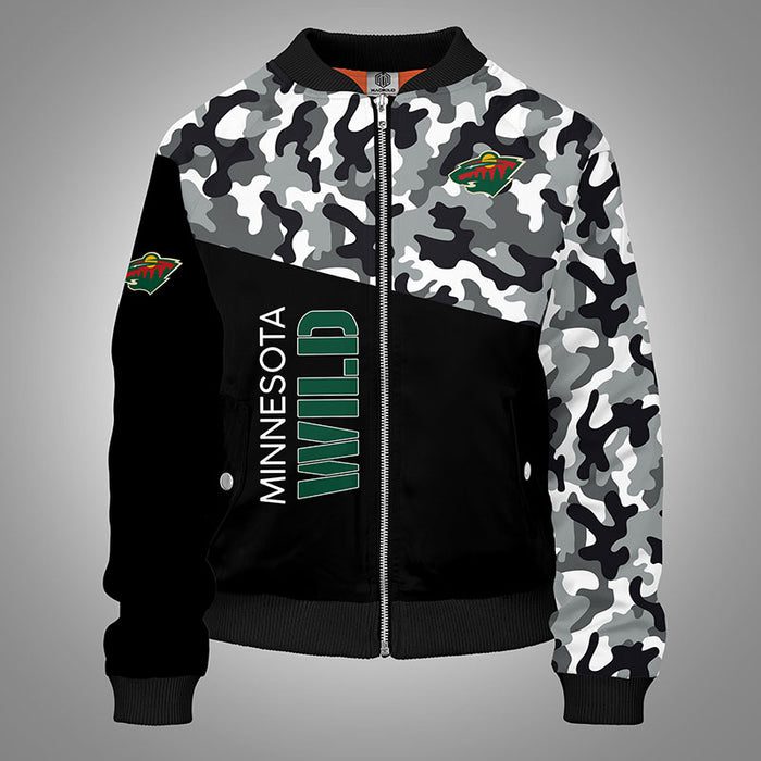 Minnesota Wild Camouflage Green Bomber Jacket For Women Men