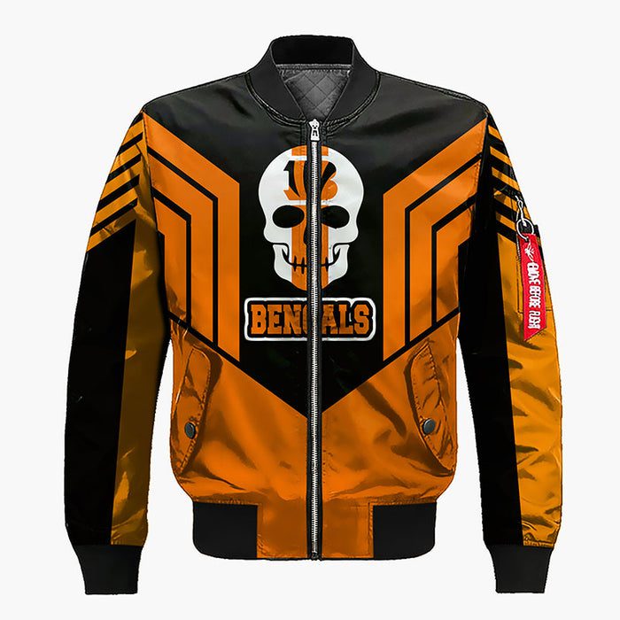 Cincinnati Bengals Skull Orange Black Zipper Bomber Jacket For Women Men
