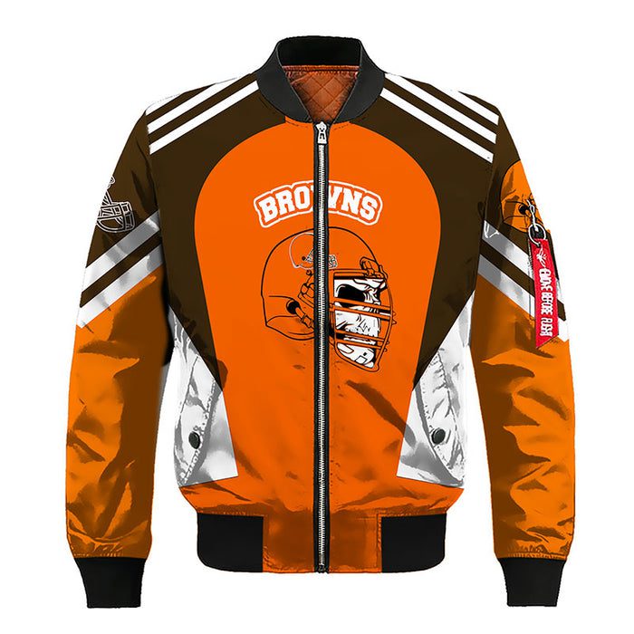 Cleveland Browns Skull Orange Zipper Bomber Jacket For Women Men