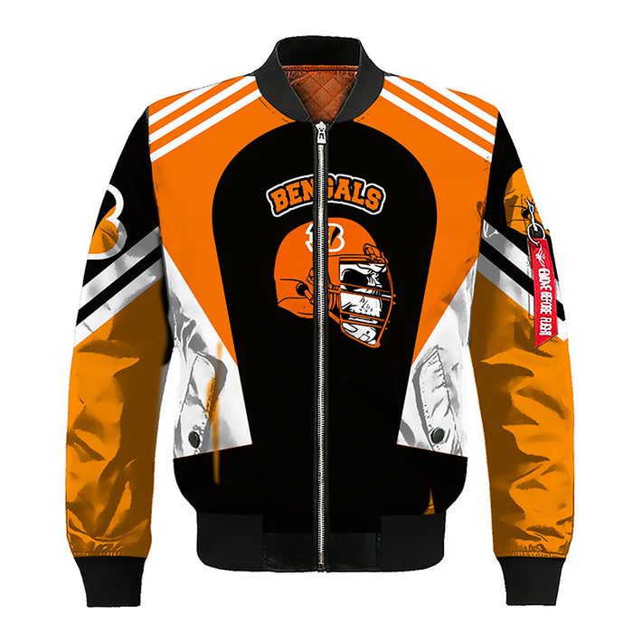 Cincinnati Bengals Skull Orange Black Bomber Jacket For Women Men