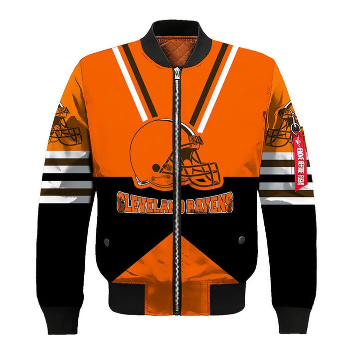 Cleveland Browns Orange Brown Zipper Bomber Jacket For Women Men