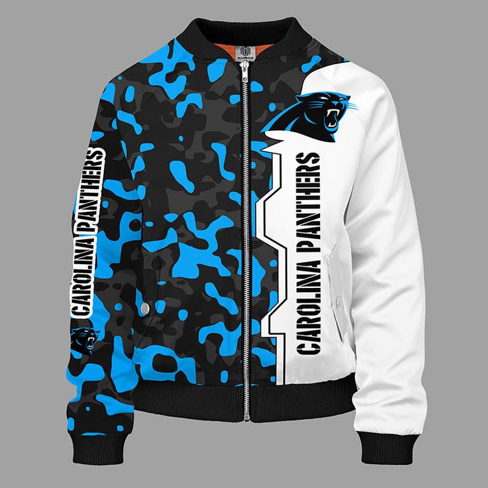 Carolina Panthers Camouflage Blue Zipper Bomber Jacket For Women Men