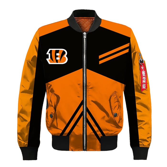 Cincinnati Bengals Orange Black Unisex Bomber Jacket For Women Men