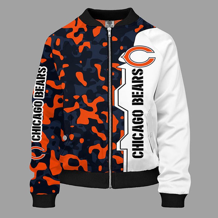 Chicago Bears Camouflage Orange Bomber Jacket For Women Men