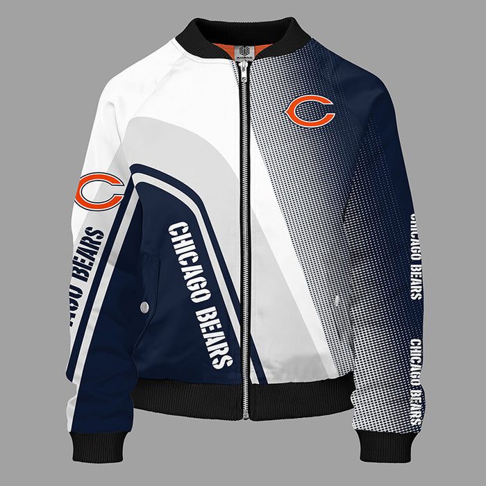 Chicago Bears Blue Unisex Bomber Jacket For Women Men