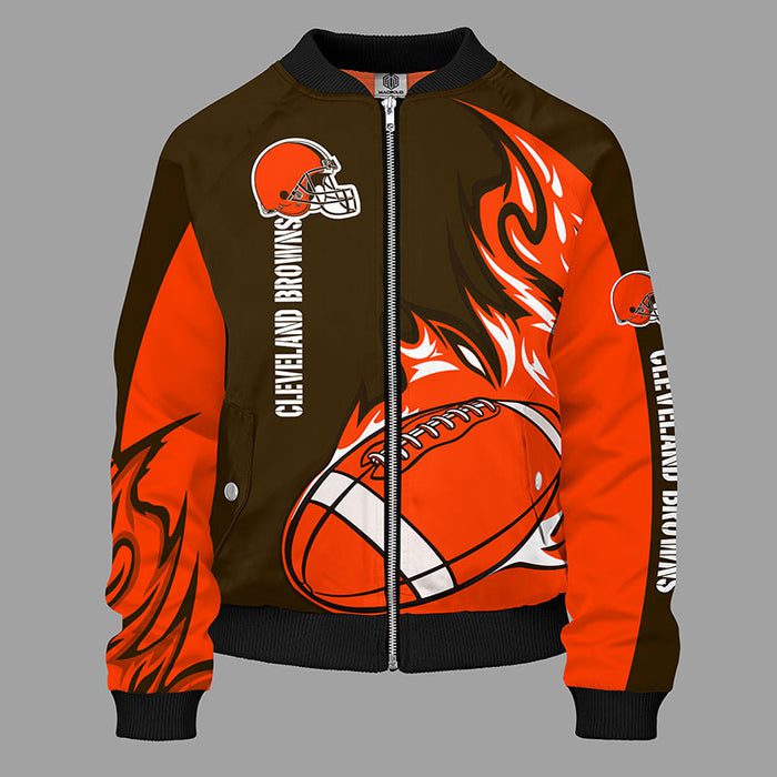 Cleveland Browns Orange Unisex Zipper Bomber Jacket For Women Men