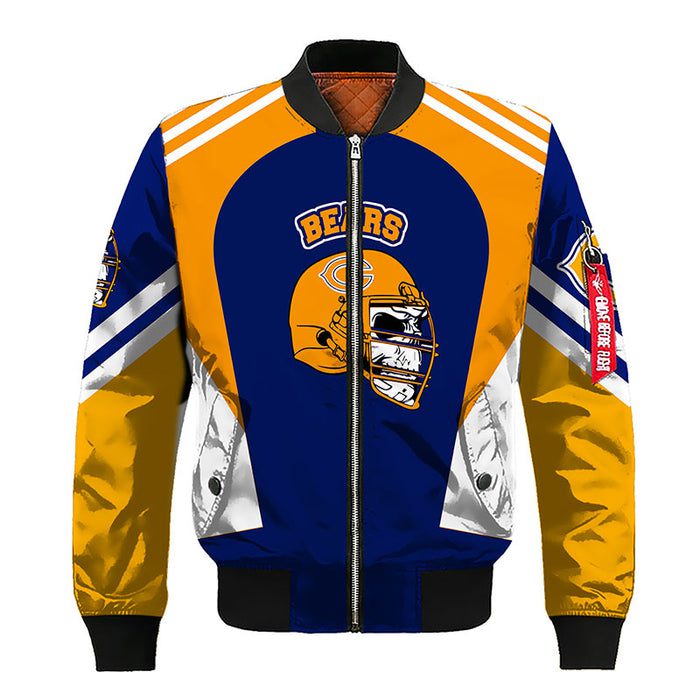 Chicago Bears Skull Orange Blue Bomber Jacket For Women Men