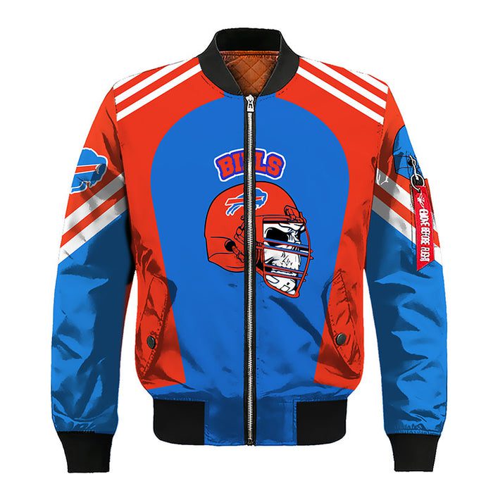 Buffalo Bills Skull Red Blue Zipper Bomber Jacket For Women Men