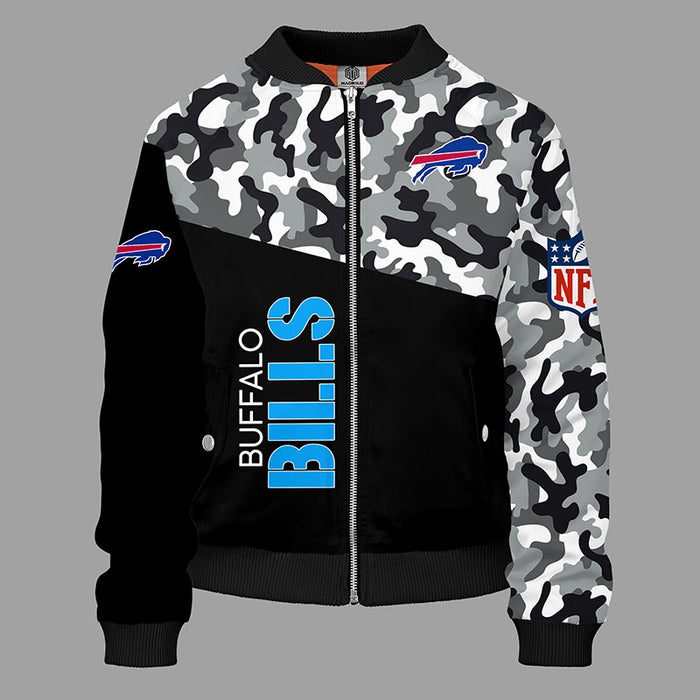 Buffalo Bills Camouflage Blue Red Bomber Jacket For Women Men