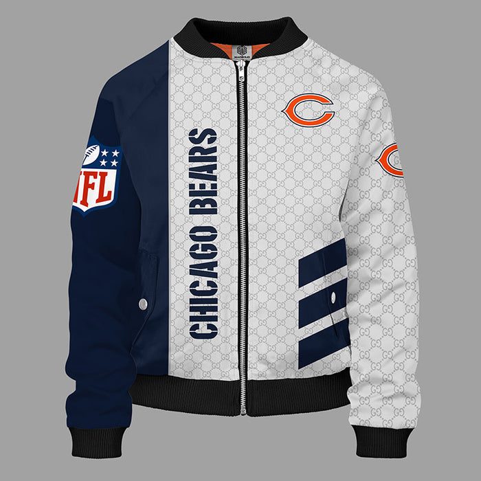 Chicago Bears Blue Unisex Bomber Jacket Gucci Luxury Jacket For Women Men