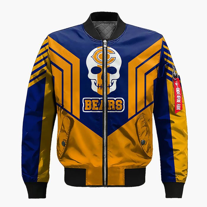 Chicago Bears Skull Orange Blue Zipper Bomber Jacket For Women Men