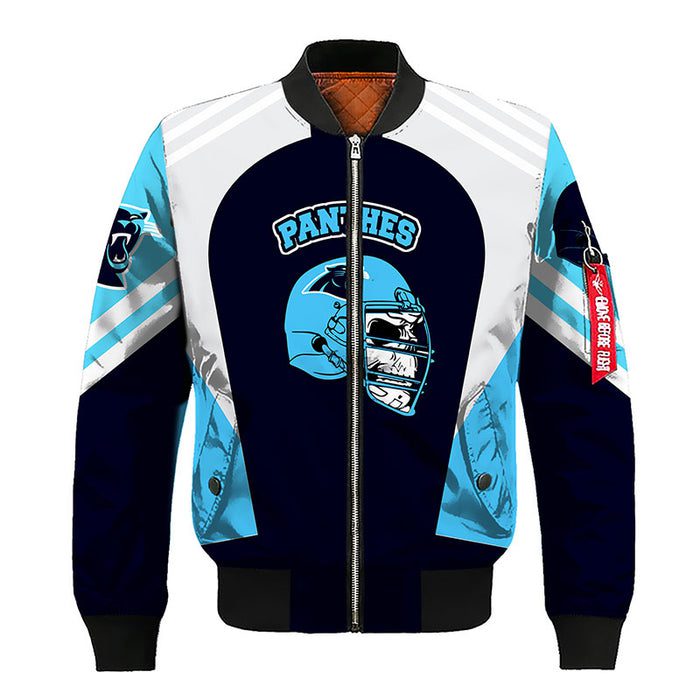 Carolina Panthers Skull Blue Bomber Jacket For Women Men