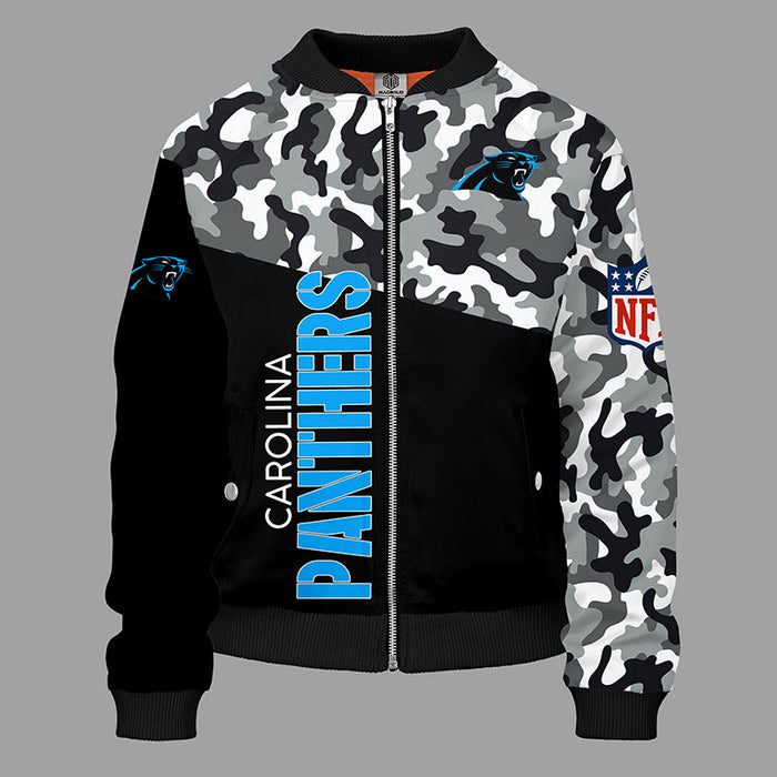 Carolina Panthers Camouflage Blue Bomber Jacket For Women Men