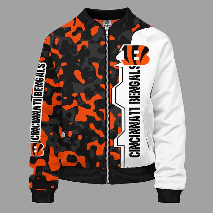 Cincinnati Bengals Camouflage Orange Bomber Jacket For Women Men