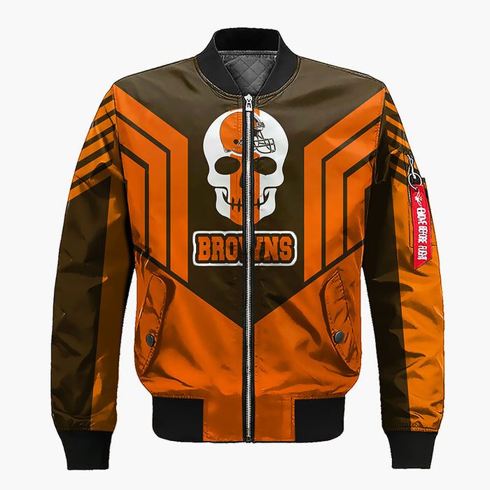 Cleveland Browns Skull Orange Bomber Jacket For Women Men