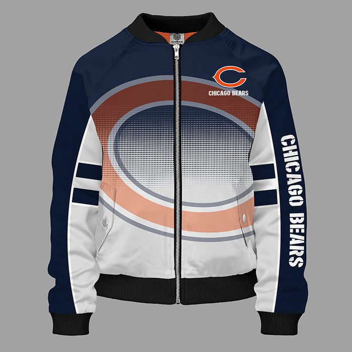 Chicago Bears Blue Zipper Bomber Jacket For Women Men