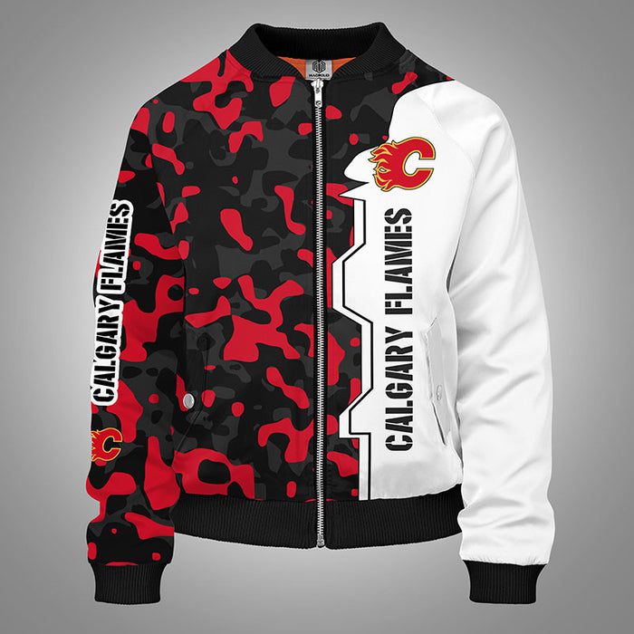 Calgary Flames Camouflage Red Bomber Jacket For Women Men