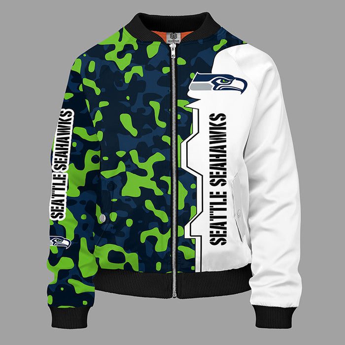 Seattle Seahawks Camouflage Green Bomber Jacket For Women Men