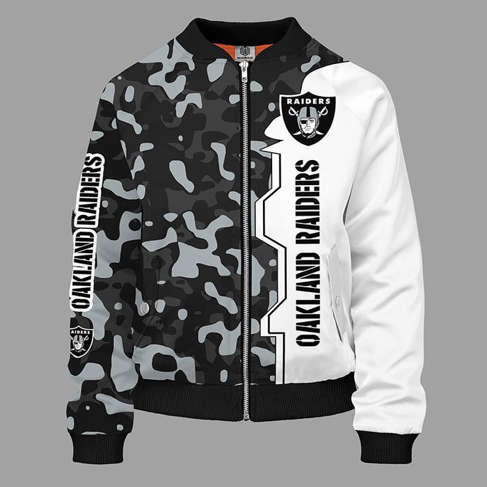 Oakland Raiders Camouflage White Bomber Jacket For Women Men