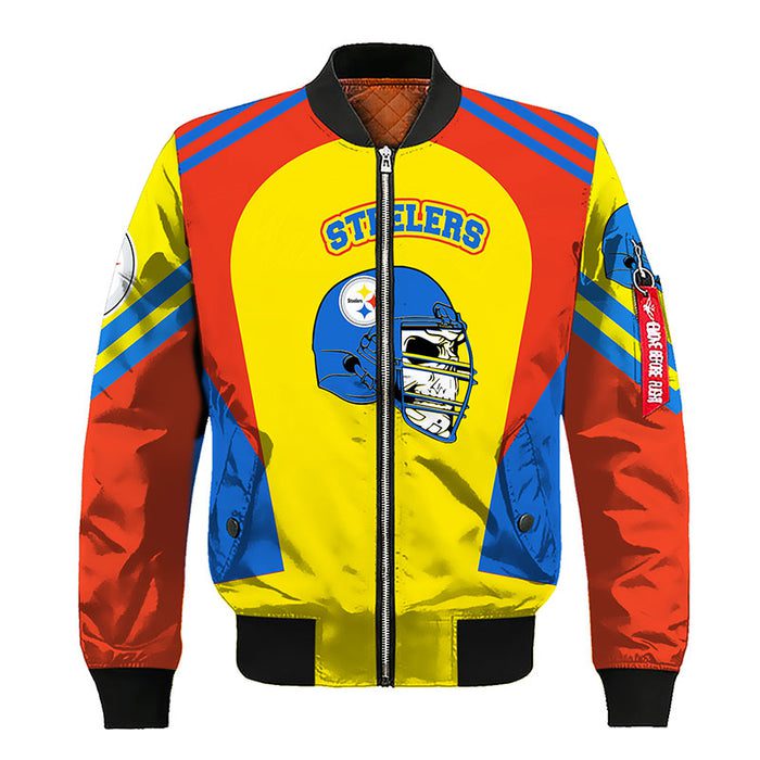 Pittsburgh Steelers Skull Red Yellow Bomber Jacket For Women Men