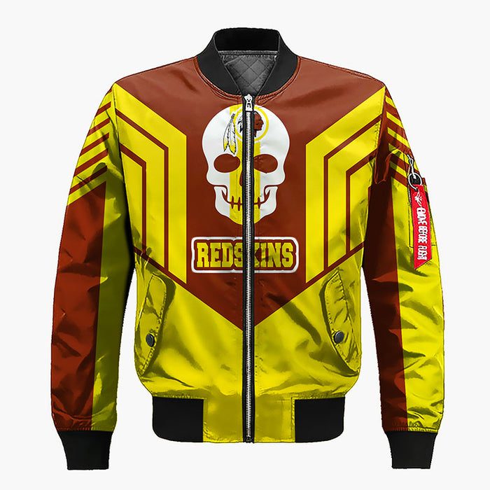 Washington Redskins Skull Brown Yellow Zipper Bomber Jacket For Women Men