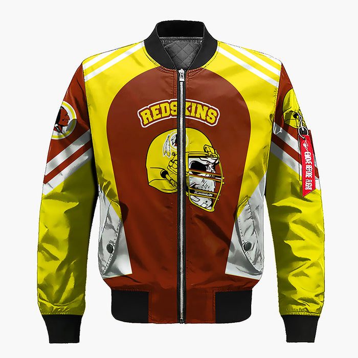 Washington Redskins Skull Brown Yellow Bomber Jacket For Women Men