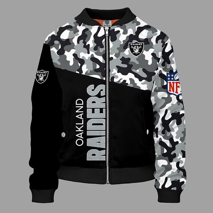 Oakland Raiders Camouflage Black Bomber Jacket For Women Men
