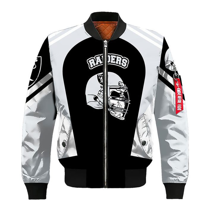 Oakland Raiders Skull Silver Bomber Jacket For Women Men
