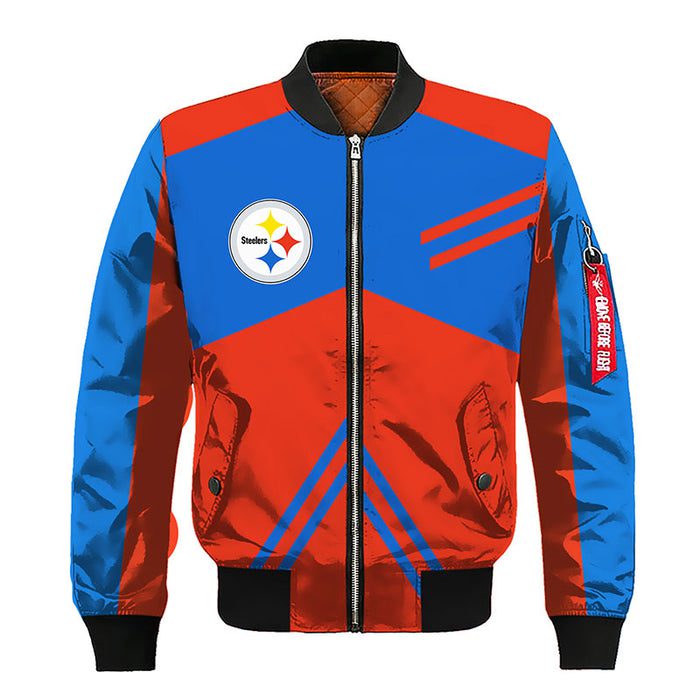 Pittsburgh Steelers Red Blue Zipper Bomber Jacket For Women Men