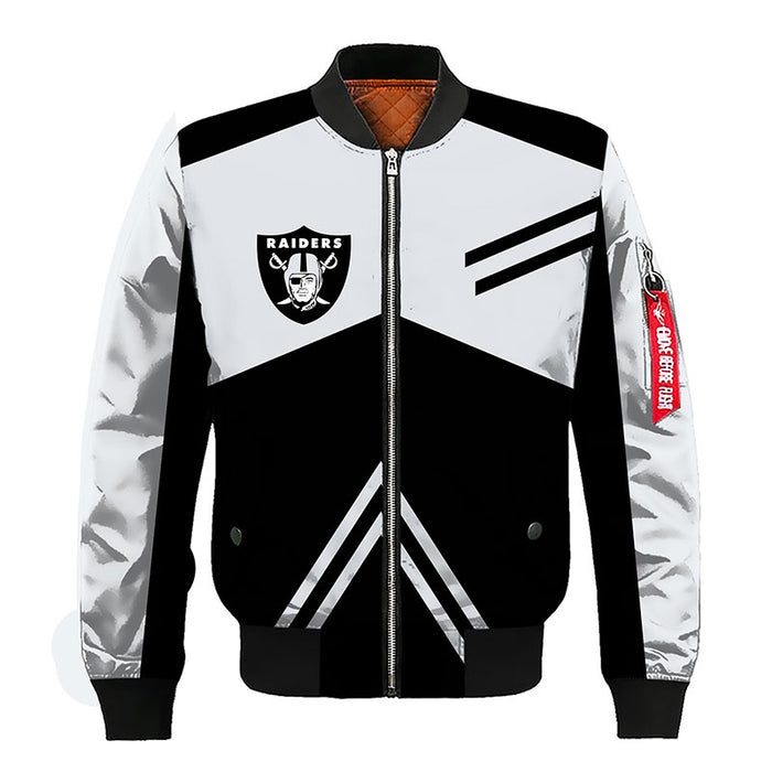 Oakland Raiders Silver Zipper Bomber Jacket For Women Men