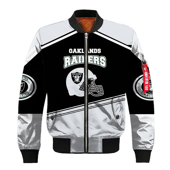 Oakland Raiders Silver Unisex Bomber Jacket For Women Men