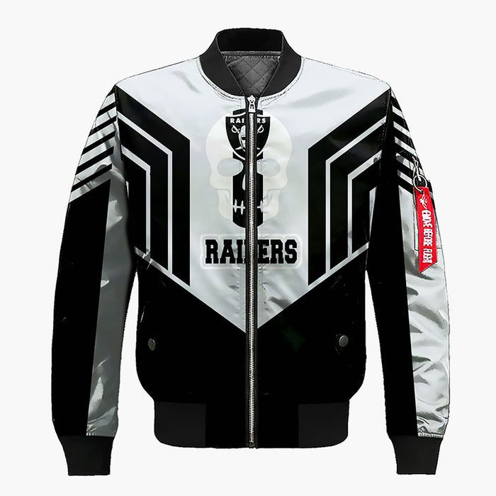 Oakland Raiders Silver Black Bomber Jacket For Women Men