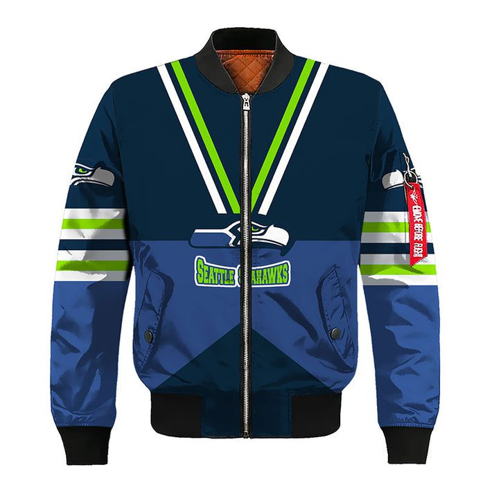 Seattle Seahawks Blue Zipper Bomber Jacket For Women Men