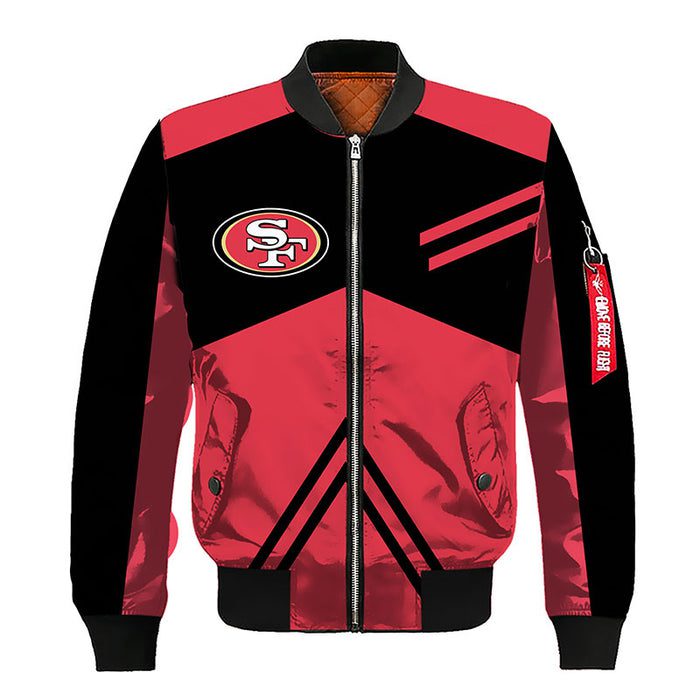 San Francisco 49Ers Red Black Zipper Bomber Jacket For Women Men