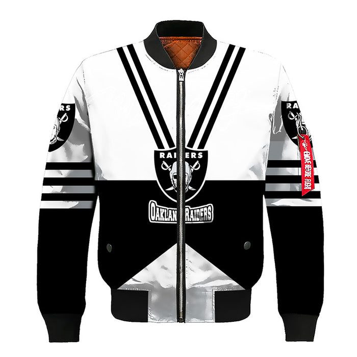 Oakland Raiders Silver Bomber Jacket For Women Men