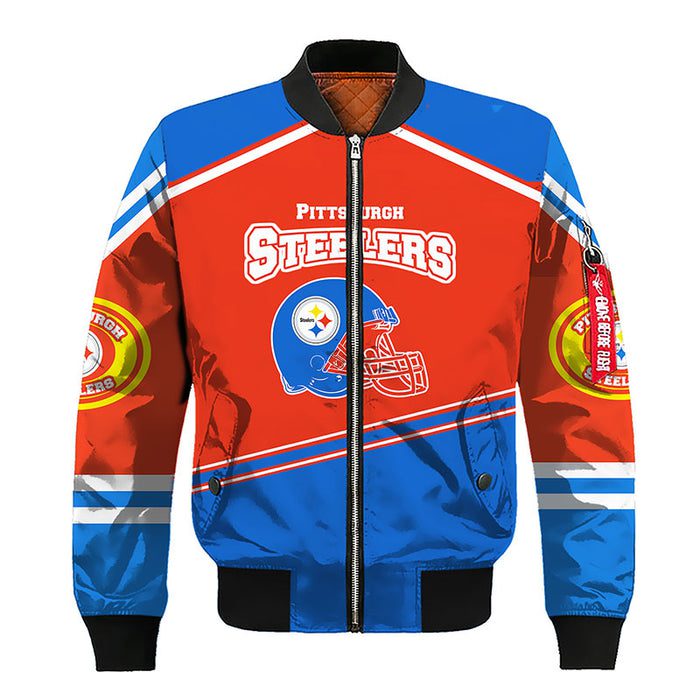 Pittsburgh Steelers Red Blue Unisex Bomber Jacket For Women Men