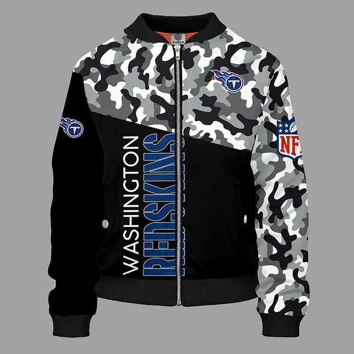 Tennessee Titans Camouflage Blue Zipper Bomber Jacket For Women Men