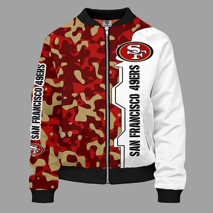 San Francisco 49Ers Camouflage Red Zipper Bomber Jacket For Women Men