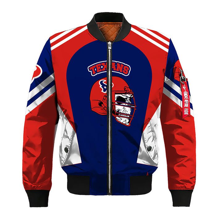 Houston Texans Skull Blue Red Unisex Zipper Bomber Jacket G Fanatics For Women Men